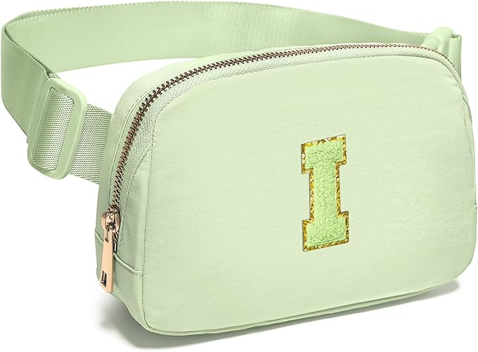 Gitus Gifts for 8 9 10 11 12 Year Old Girls Belt Bag Fanny Pack Crossbody Bags with Initial Letter Patch Cute Stuff Birthday Gifts for Teen Girls Women Personalized Trend Stuff (Light Green-I)