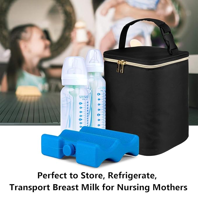 Teamoy Breastmilk Cooler - Bottle Bag for 4 Large 9 Oz Bottles, Perfect for Working Moms, Black