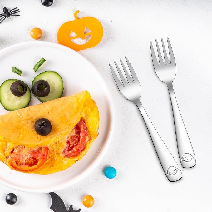 DRKIO Stainless Steel Toddler Forks Set - 6 Pieces Kids Forks Set Children Safe Food Grade Kids Silverware Small Forks Metal Toddler Utensils Dishwasher Safe Mirror Polished