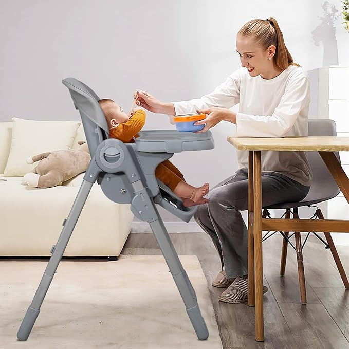 4 in 1 High Chairs for Babies and Toddlers, Foldable Baby High Chairs, Feeding and Eating Seat Highchair with 4 Levels of Recline and 7 Levels of Height Adjustment, Starry Gray