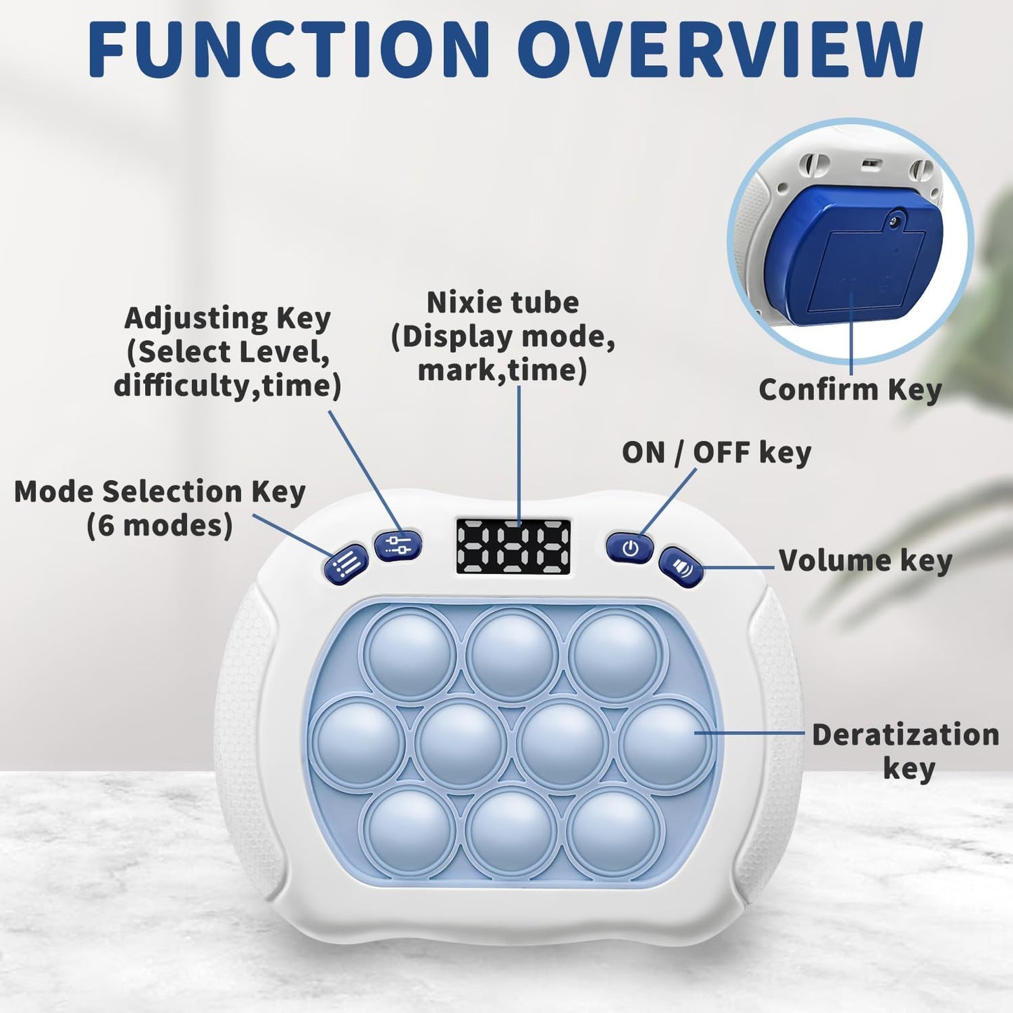 Pop Game Light Up Fidget Toy for Kids, 6 Modes LED Screen Quick Push Pop Game Controller Electric Fidget Popper Game Quick Push Bubble Game Birthday Toys for Kids Lightblue