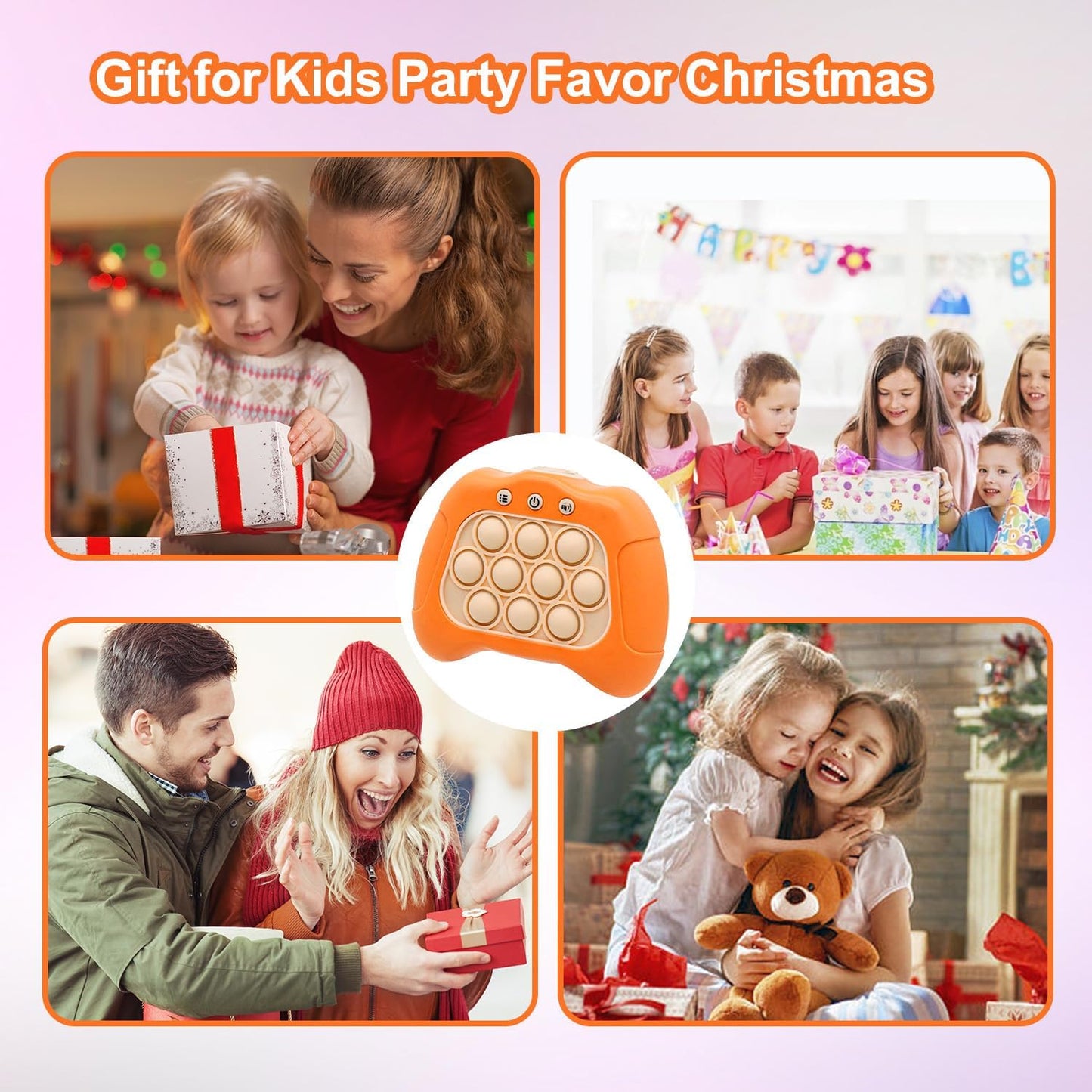 Quick Push Puzzle Game Machine Pop Fidget Light-Up Squeeze Poppet Sensory Toy Educational Push Pop Bubble Toy Stress Relief Party Favors Puzzle Game for Kids Teens Adults (Orange)