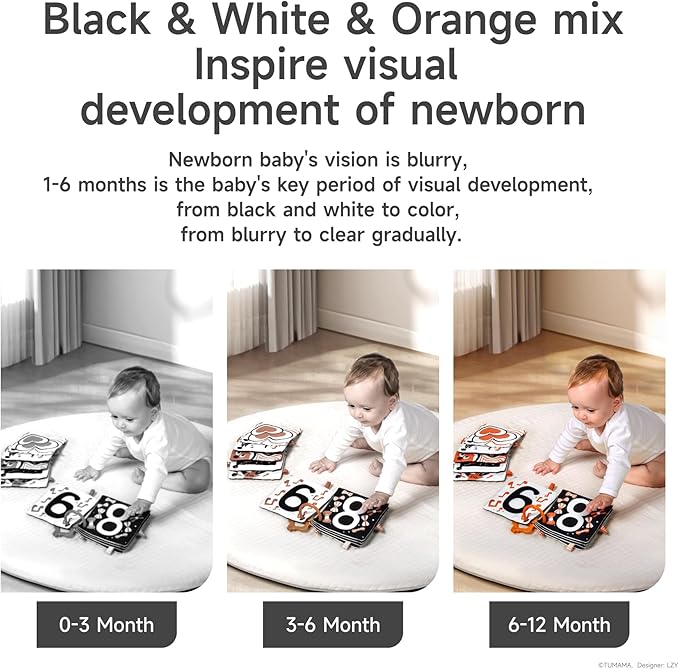 TUMAMA KIDS Black and White Baby Toys, High Contrast Rattle Toy & Soft Book Set,Hanging Toys for Baby Gym,Car Seat Toys for Babies,Early Educational Toys for Infant Babies 0 3 6 9 12 Month