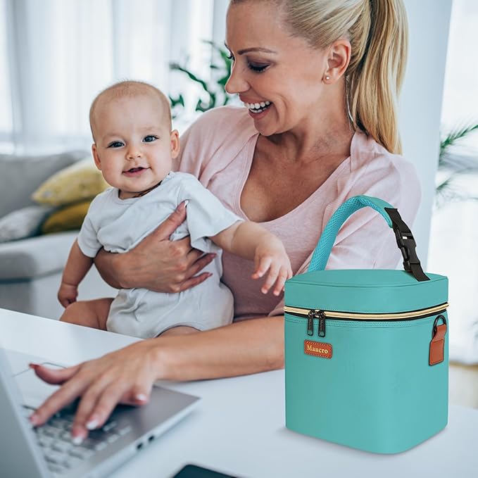 Breastmilk Cooler Bag with Ice Pack, Mancro Insulated Baby Bottle Tote Bag Fits up to 6 Bottles of up to 9 Ounces, Baby Bottle Bag for Nursing Mothers, Green