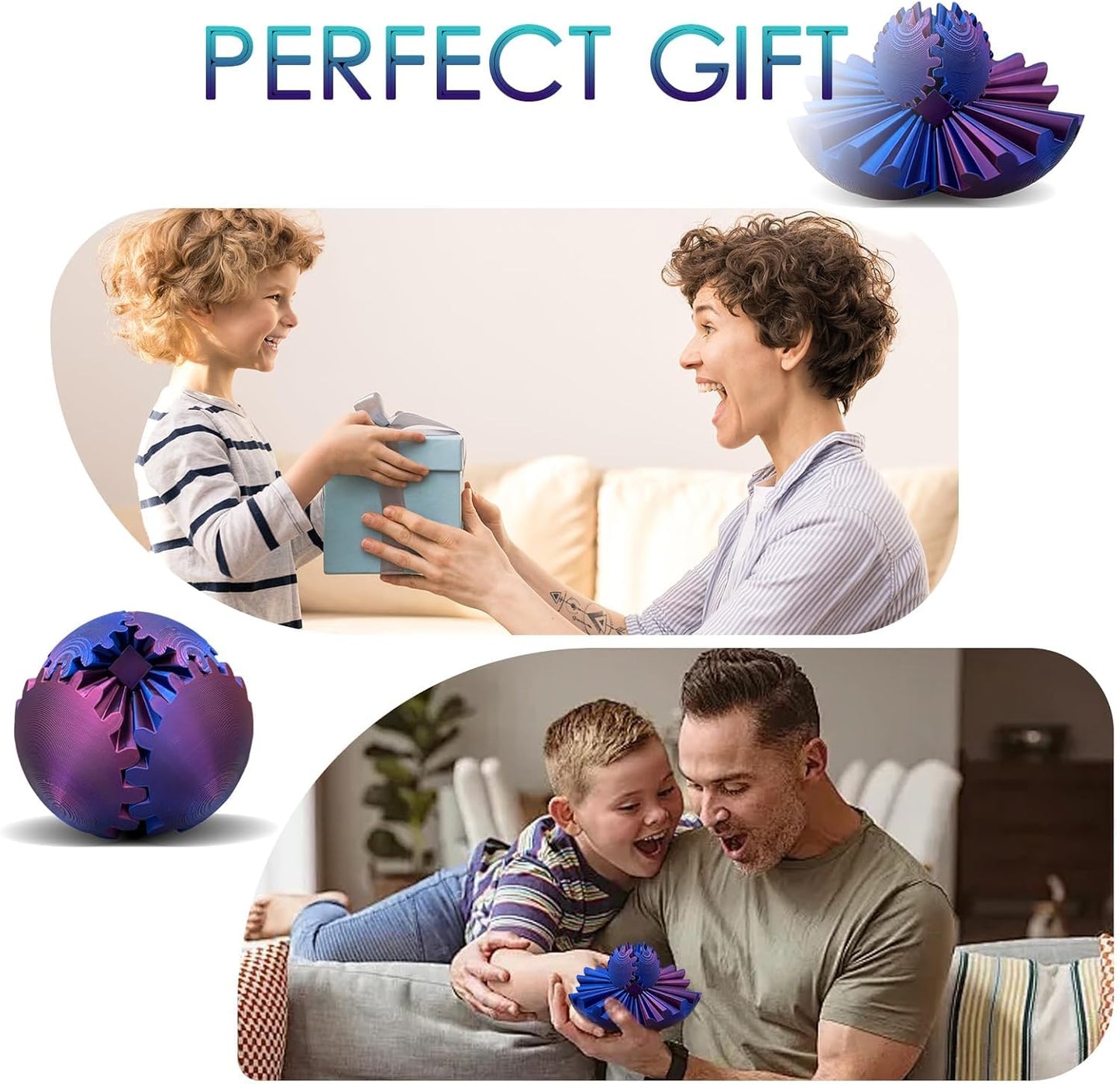 Gear Ball 3D Printed Gear Ball, Gear Fidget Toy, Eye-Catching Spin Ball, Stress Relief Gear Sphere, Ideal for Sensory Needs and Autism, Perfect Creative Gift (B)