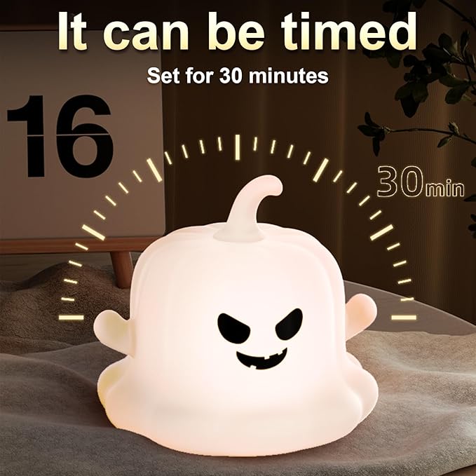 Dealswin Night Light for Kids, Halloween Pumpkin Silicone LED Light Ultra Soft Night Light with Magnetic Base, 3 Brightness Levels & Timer Nursery Night Lamp Gifts for Girls Toddler BabyRoom Decor