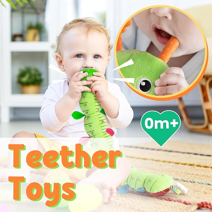 LIGHTDESIRE Baby Toys Musical Caterpillar,Infant Stuffed Animal Toy with Crinkle and Rattles,Soft Sensory Toys with Textures for Tummy Time Newborn Boys Girls 0 3 6 12 Months(Green)