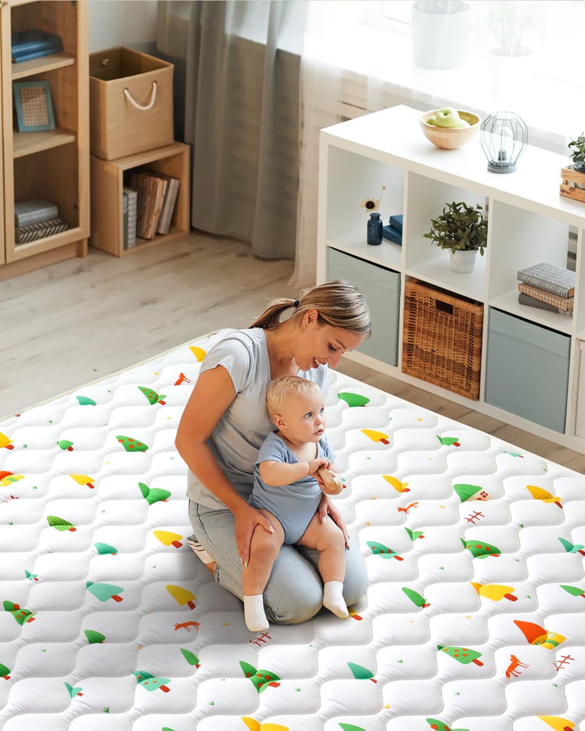 Odorless Premium Foam Baby Play Mat 71" x 59", Soft Microfiber Fabric Crawling Mat for Floor- Comfortable and Hypoallergenic, Non-Slip Cushioned Floor Playpen mat for Infants,Babies,Toddlers