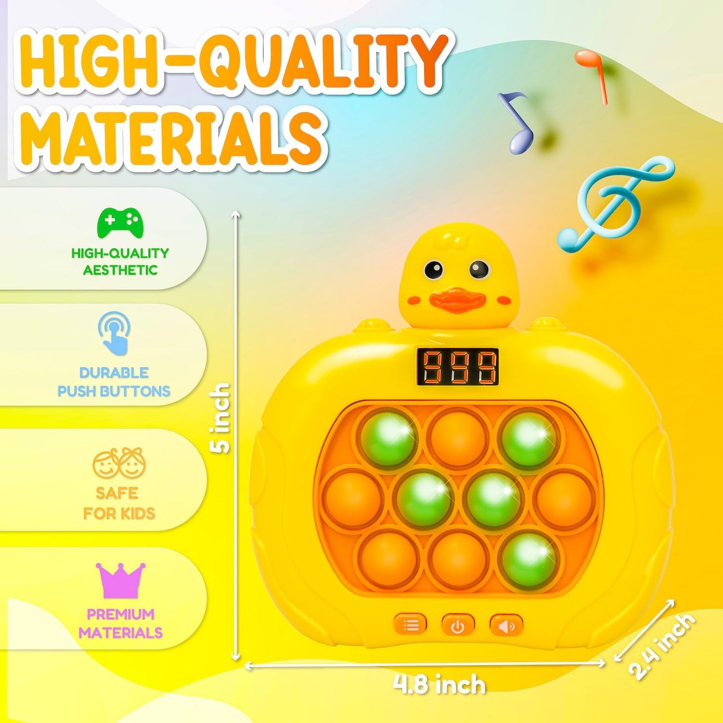 Fast Push Game Toy with Popit Game Controller, Pop Fidget Animal with LED Screen - Sensory and Memory Console, Quick Bubble Light Toy, Pocket Games (Duck)