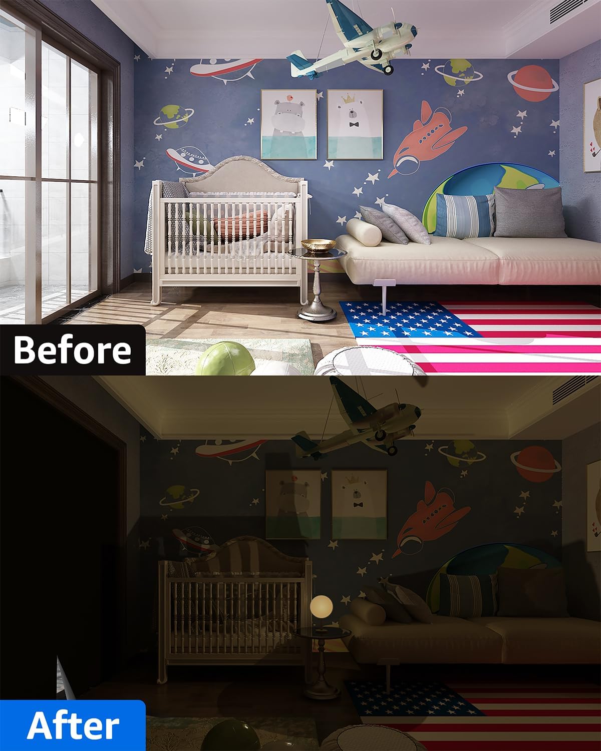 Sumobaby Blackout Curtains for Bedroom Portable 58"x60",No Drill Blackout Shades with Upgraded Hook&Loop Tapes,100% Black Out Window Cover,Thermal Insulated Blinds for Bedroom,Nursery(1 Panel,Black)