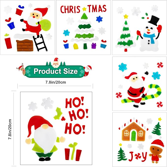 6 Sheet Christmas Window Clings Gel,Snowman,Gingerbread Man,Christmas Tree, Santa Claus, Snowflakes, Christmas Stickers for Glass Windows, Window Clings Christmas Decorations