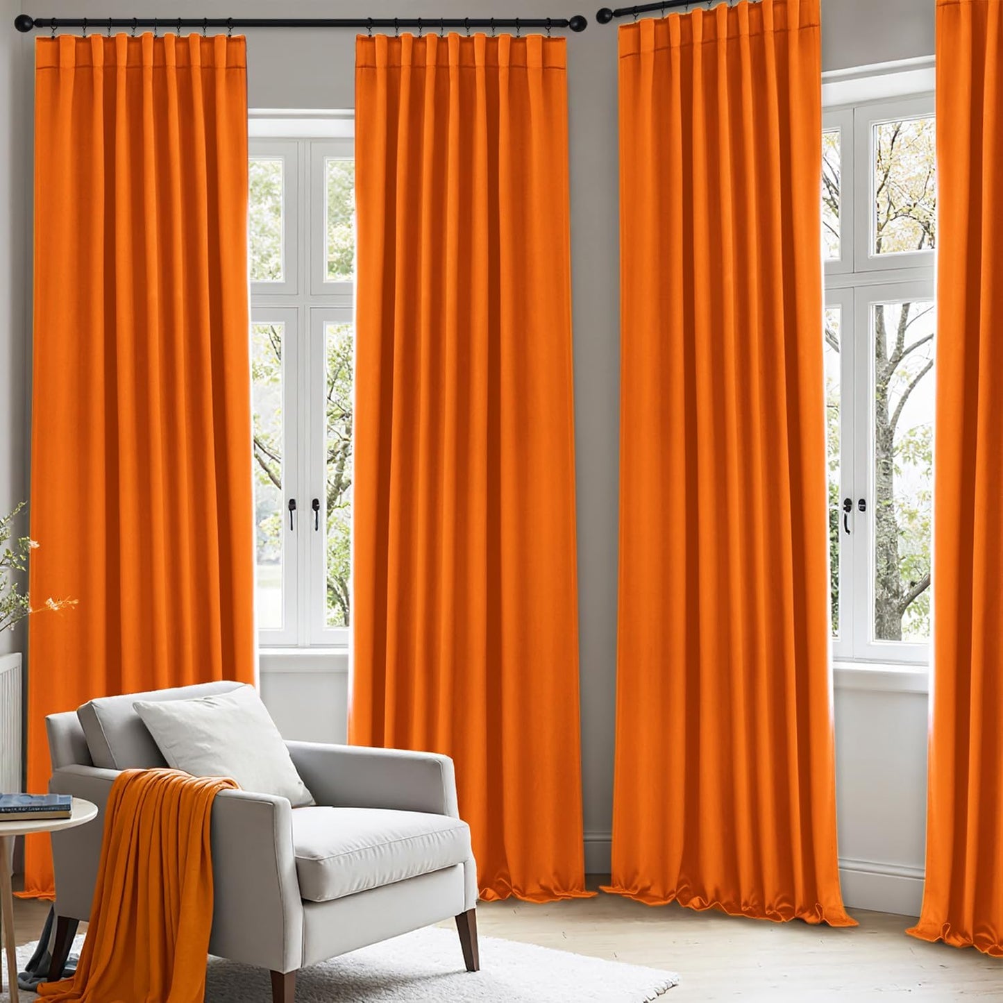 ANRODUO Back Tab Blackout Curtains for Bedroom Living Room, Rod Pocket Pinch Pleated Thermal Insulated Room Darkening Curtains 54 Inches Long 2 Panels, Orange, 42 x 54 Inch