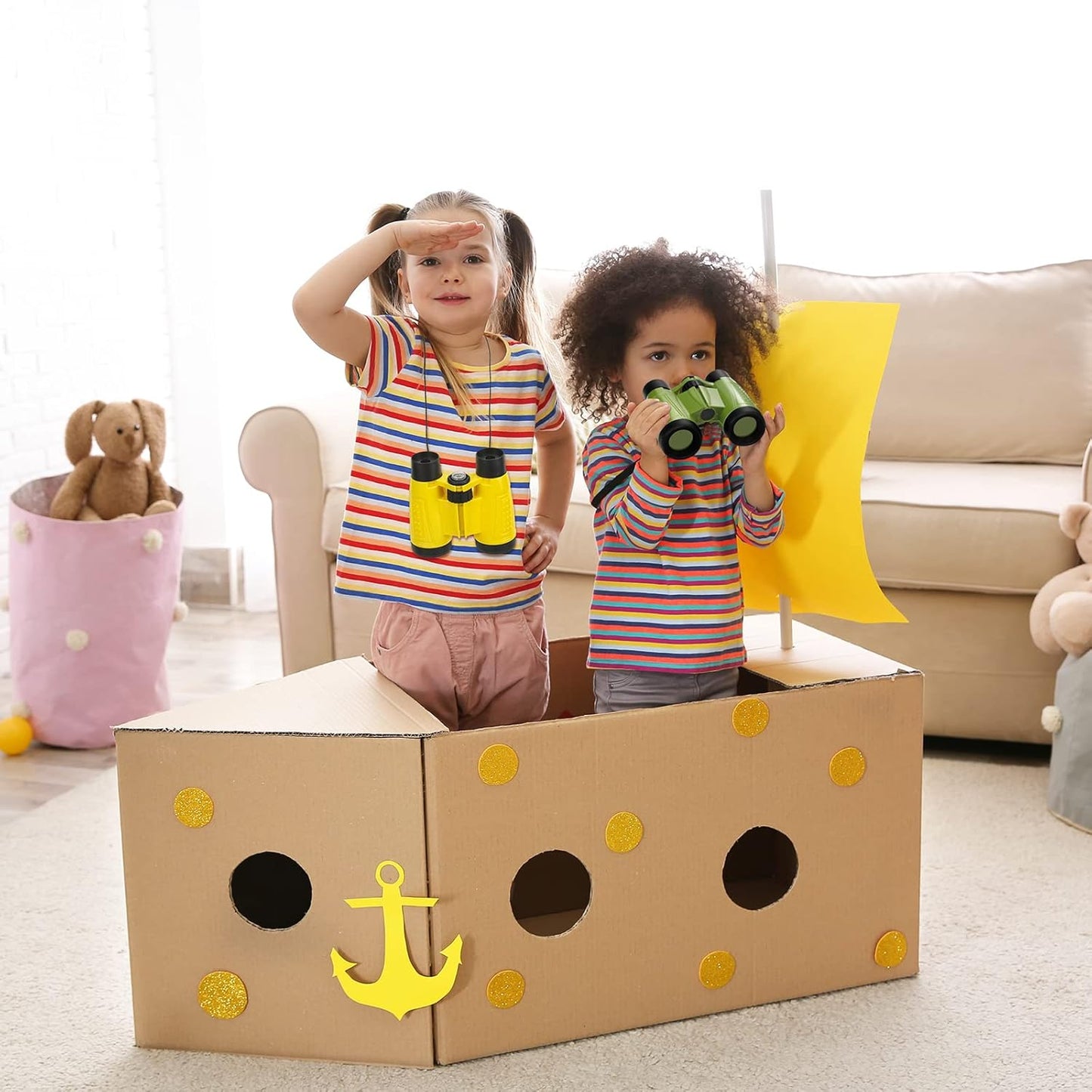 Deekin 16 Toy Binoculars for Kids with Neck String Learning Novelty Binocular Bulk Jungle Safari Hunting Party Favor for Explorer Gifts Bird Watching Camping Hunting, 4.3 x 4.1 Inch(Multicolor)