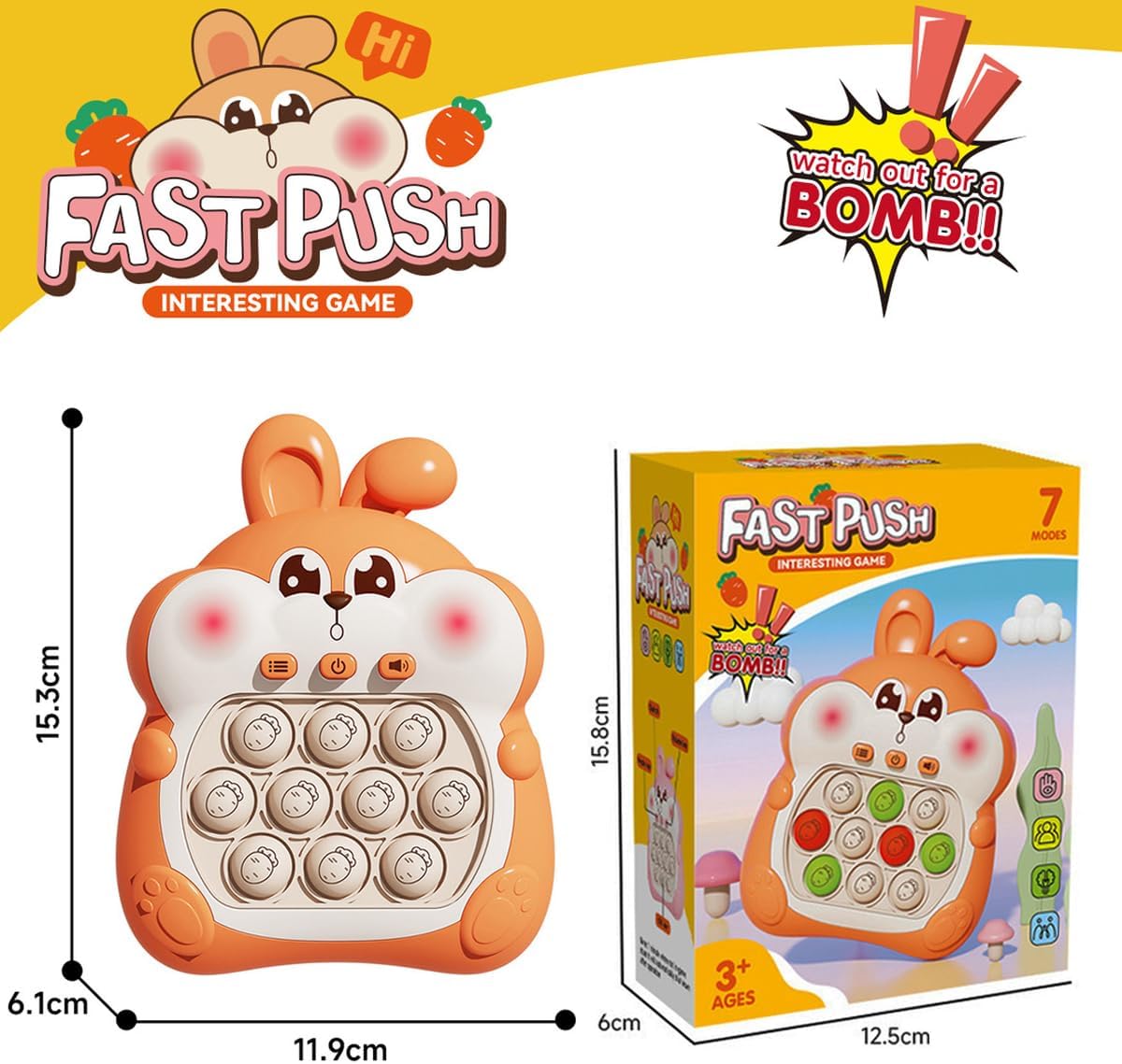 Puzzle Pop Light Up Game Fidget Travel Games/Upgrade Travel Sensory Fidget Toys Popular Handheld Games for Teenagers Anti Anxiety Autism Relief Birthday Party Gift (Orange Rabbit)