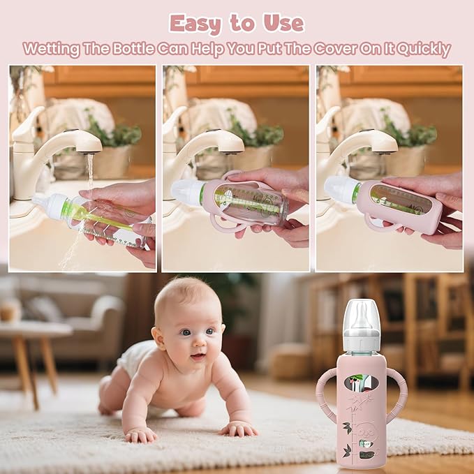 3 PCS Dr Brown Glass Bottles Silicone Sleeves, Compatible with Dr Browns Glass Bottles 8 oz, Anti-Drop Dr Brown Baby Bottles Sleeves with Handles, Heat-Insulating and Easy to Clean