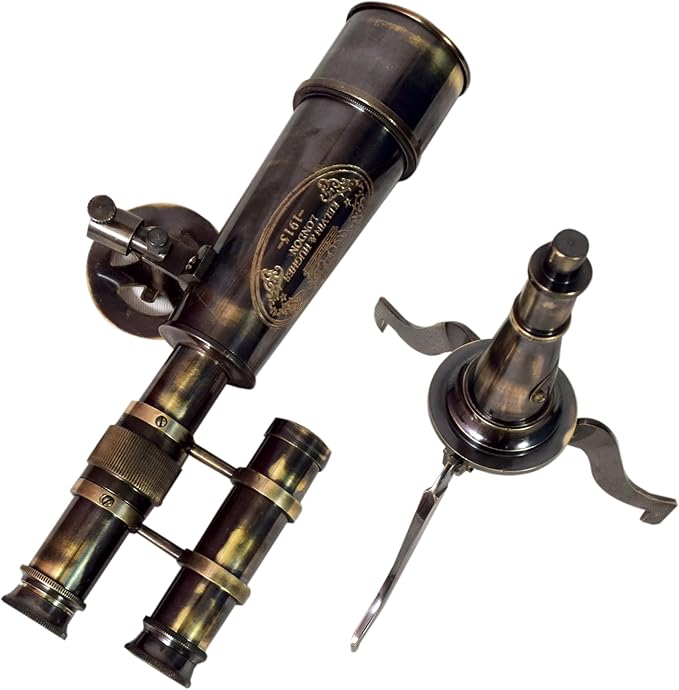 Vintage Brass Telescope on Tripod Stand DF Lens Antique Telescope Royal Spyglass Nautical Beautiful On Brass Tripod Stand (Black Antique)