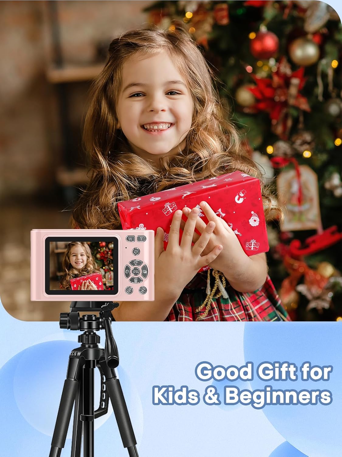 Digital Camera, 44MP Full HD 1080P Point and Shoot Camera with 64GB Card, Anti Shake 16X Zoom Compact Volg Cameras, Portable Small Digicam Gift for Kids, Ages Teen Girl Boy - Pink