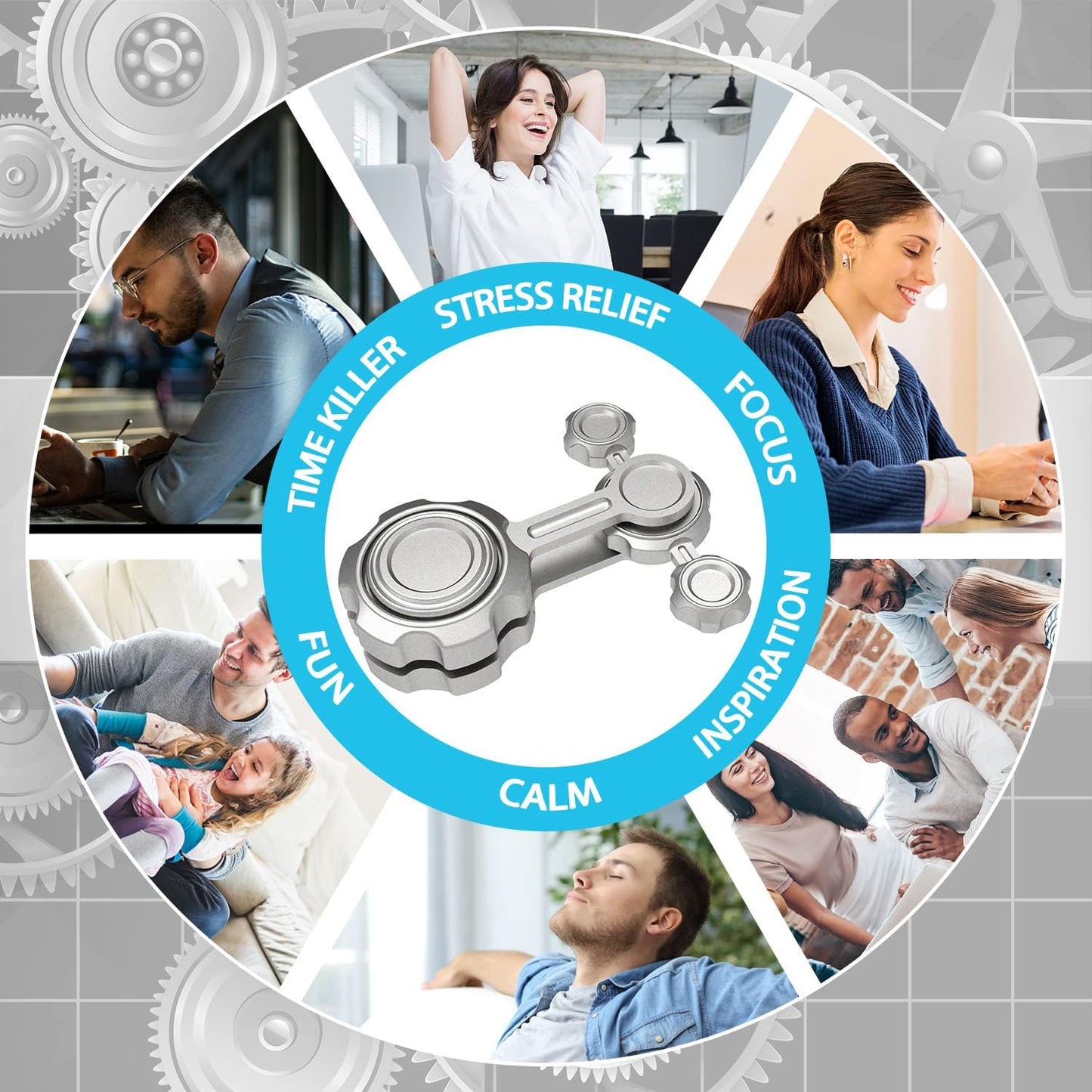 Cool Infinity Gear Gravity Fidget Spinner Metal Toy for Kids Adults, Chaos Flippy Fidget Chain Finger Hand Spinner Desk Toy, Small Gadget Stress Relief Fingertip Gyro Prizes Gift