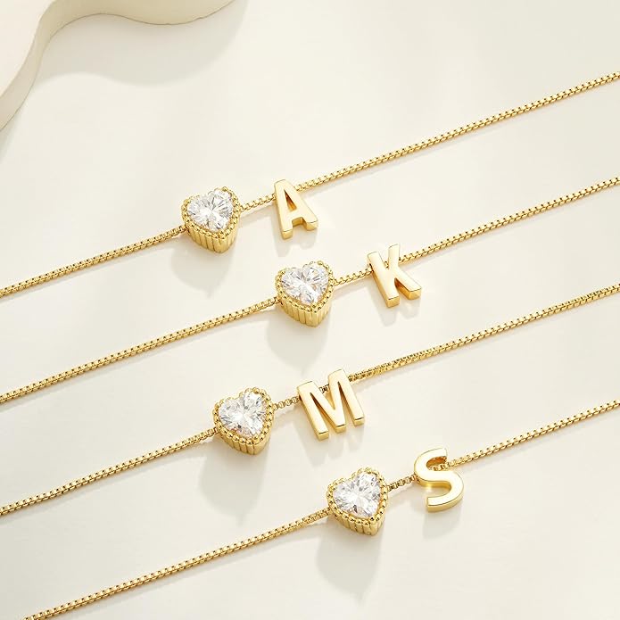 Christmas Gifts Gold/Silver Heart Initial Necklaces for Women Girls Teens Kids Non Tarnish 14k Gold Plated Letter Heart Zirconia Pendant Necklace Dainty Initial Name Necklace Jewelry for Women