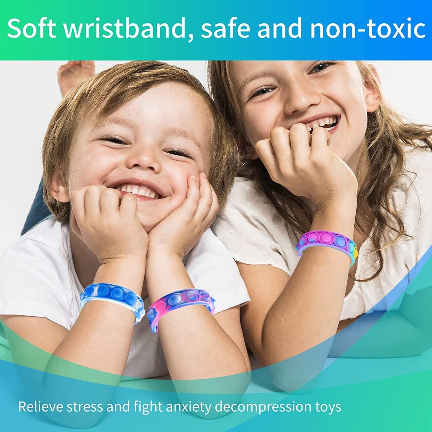 90Pcs Pop Bracelet, Party Favors for Kid, Pop Wrist Strap Fidget Toys Pack ,Fidget Toys for Girils Boys, as Gifts for Easter Chrismas,Classroom Prizes for Students