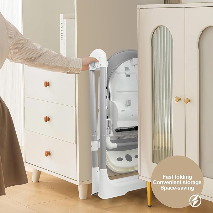 High Chairs for Babies and Toddlers Foldable High Chair Adjustable with Reclining Seat & Leg Rest, 3-in-1 Convertible Baby Swings with Tool-Free Assembly (Grey)