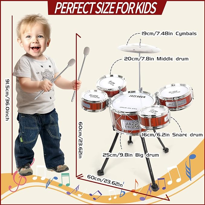 TWFRIC Toy Drum Kit for Kids 3-5 Upgraded Toddler Rock Drum Set with 5 Drums Musical Instrument Toys for 3 4 5 Year Old Boys Girls Gifts 4-6