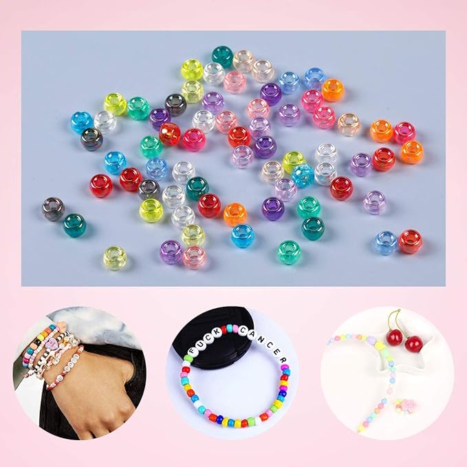 2600+pcs Pony Beads Kit Transparent AB Color Rainbow Plastic Bead Multicolor Pony Beads Bulk Elastic String, Hair Bead for Braids DIY Crafts Jewelry Making Kit for Bracelets Necklaces
