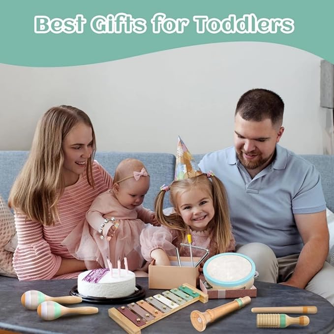 CREPRO Kids Musical Instruments, Orff Wooden Musical Toys for Toddlers 3+, Natural Colors Percussion Instruments Set, Kids Preschool Educational Birthday Gifts