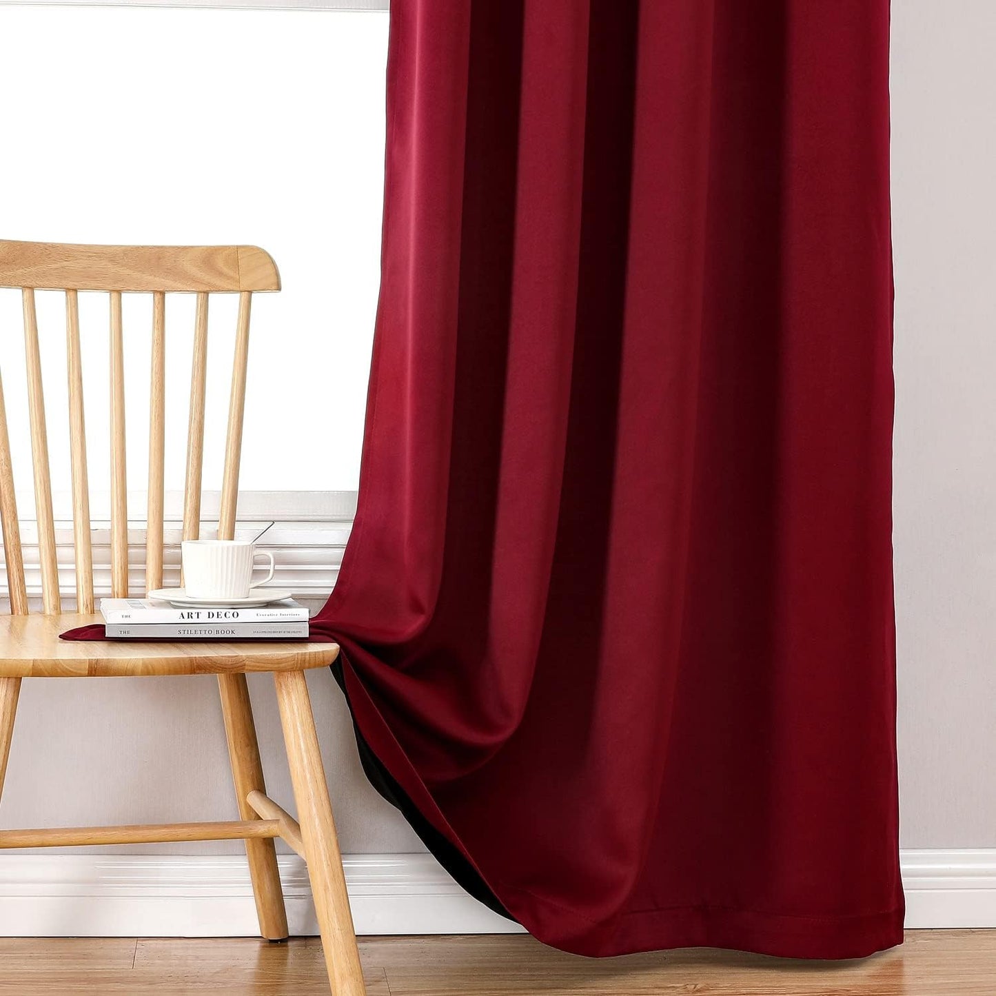 ChrisDowa 100% Blackout Curtains for Bedroom with Black Liner, 2 Thick Layers Total Blackout Thermal Insulated Grommet Window Curtains 2 Panels Set (Burgundy, 52 x 72 Inch)