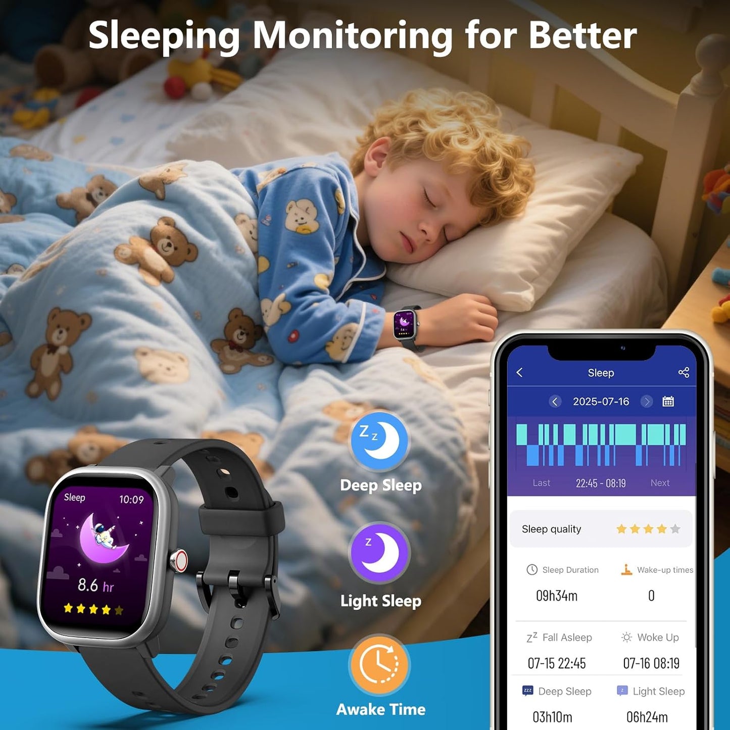 Kids Wach for Girls Boys 6-15 Year Old - Smart Watch for Kids 1.8" Fitness Tracker,No Phone Needed,Pedometer Sleep Monitor Heart Rate Waterproof,Puzzle Game for Girls Boys Teens Birthday Gift (Black)