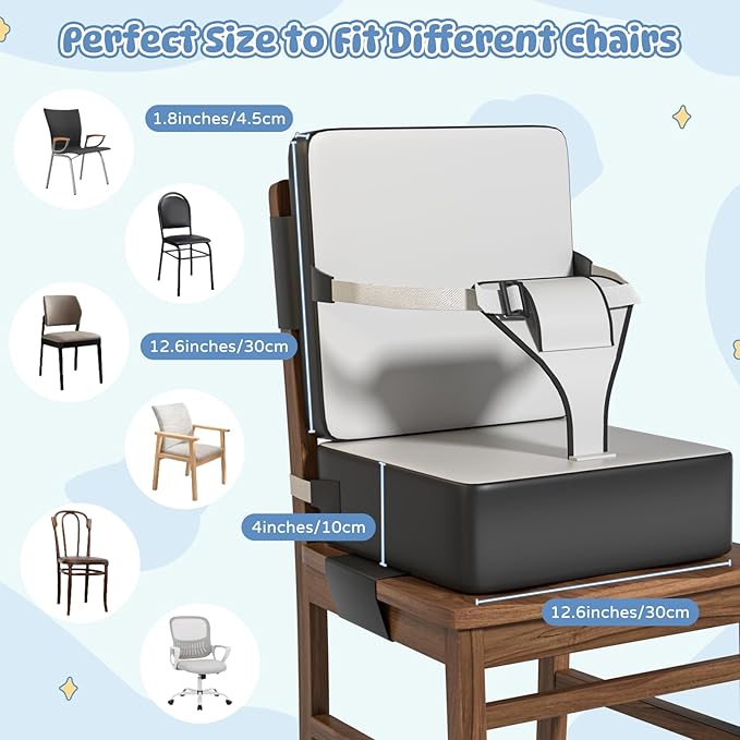 Booster Seat for Kitchen Chair, Toddler Booster Seat for Dining Table with Backrest and Safety Buckles, Portable Non-Slip Bottom Toddler Booster seat for Table