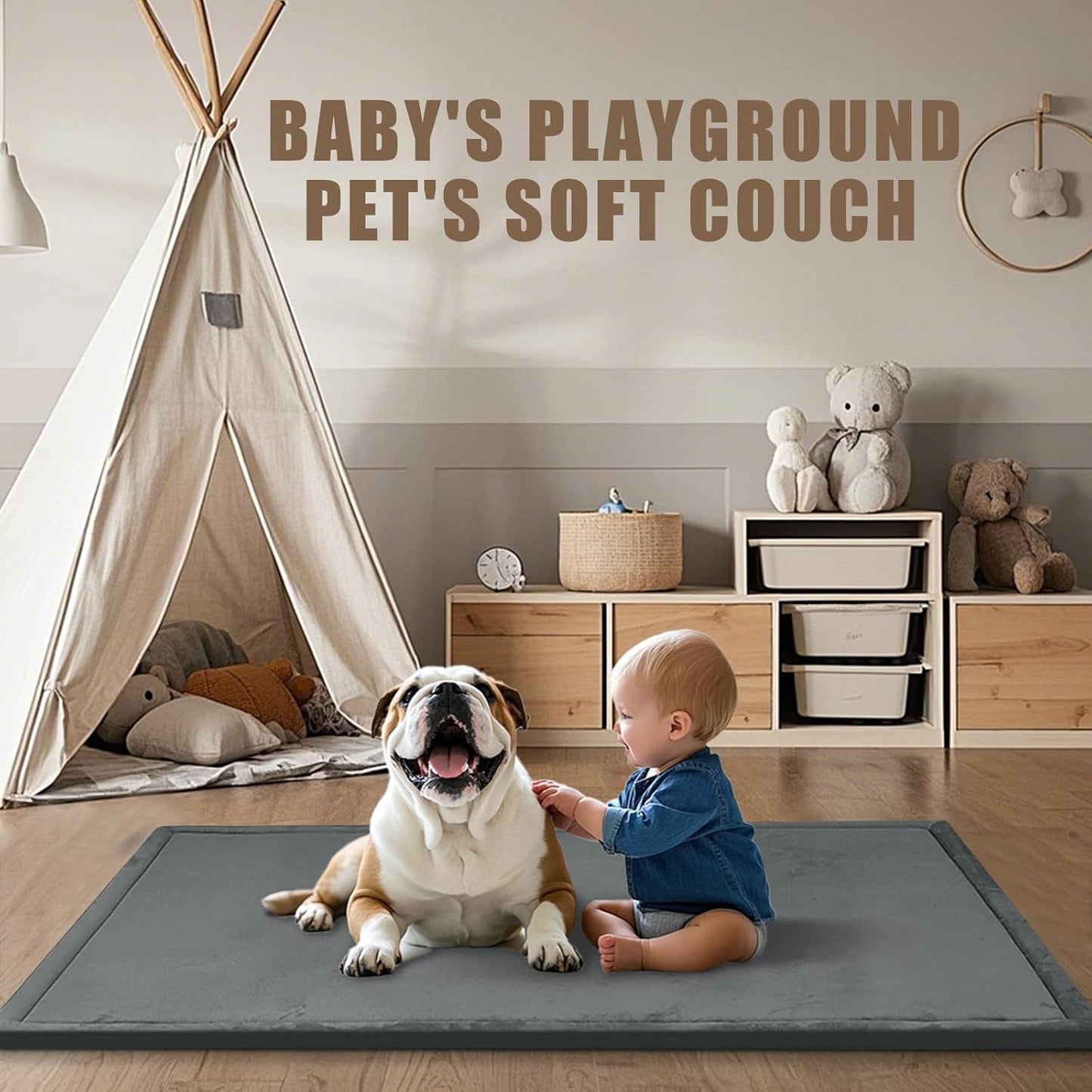 Baby Play Mat for Floor, 1.3"Thick Extra Large Cushioning Memory Foam Playpen Mat, Soft Coral Velvet Baby Crawling Mat with Non-Slip Backing, Baby Nursery Rug for Toddlers, Kids (Dark Grey, 79X59)
