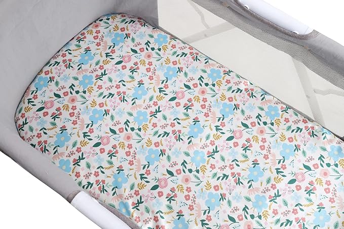 Bassinet Sheet Set 2 Pack Satin Ultra Soft Silk Fit for Rectangle, Hourglass, Oval Bassinet Mattress Protect for Baby Hair and Skin Cradle or Bassinet Sheets, Floral & Floral