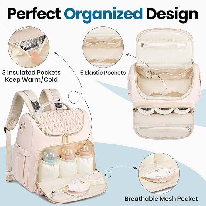 4 in 1 Convertible Diaper Bag Backpack,Waterproof Baby Diaper Bag with Changing Pad,Converts into Baby Tote Bag,Diaper Backpack,Stroller Bag and Crossbody Diaper Bag