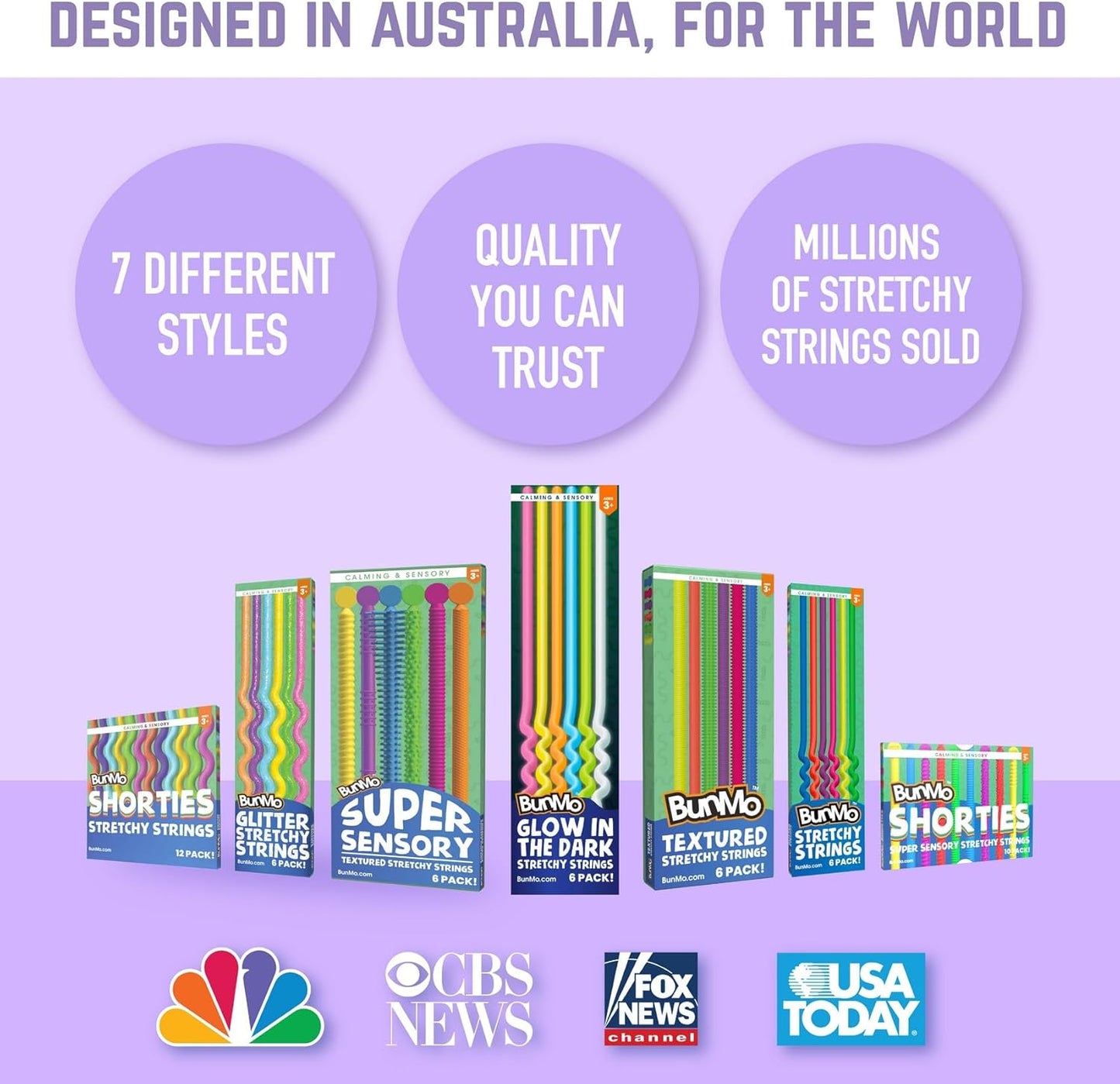 BUNMO Stretchy Strings - Sensory Toys for Toddlers 1-3 - Stimulating & Addictive Sensory Toys for Kids with Autism - Fidget Toy for Anxiety & Stress Relief - Hours of Fun for Kids - Glow 6pk