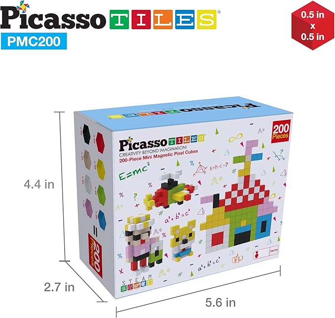 Picasso Cubes 0.5” Pixel Magnetic Puzzle Cube 200 Piece Mix & Match Sensory Toys STEAM Education Learning Building Block Magnets Children Construction Toy Set Stacking Magnet Creative Kit PMC200