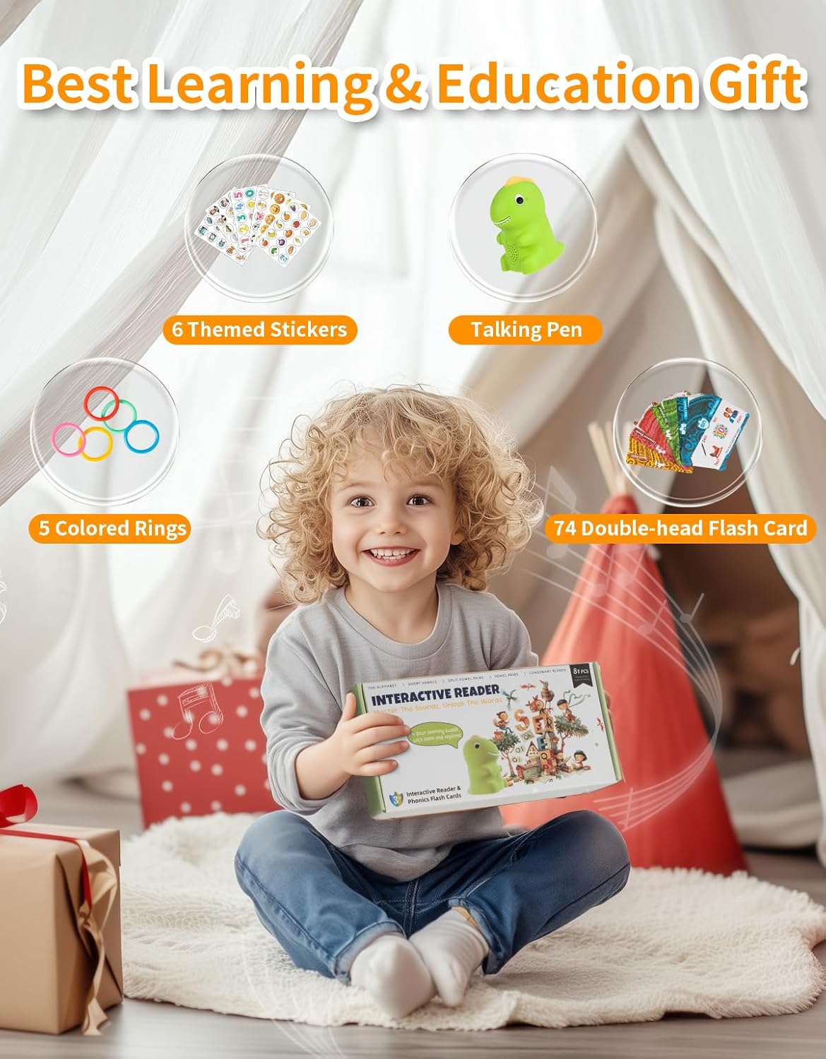 Interactive Dinosaur Talking Pen for Kids – Montessori Reading Toy with Phonics Flash Cards for Toddlers Ages 1-6, Speech Therapy & Autism Sensory Gift