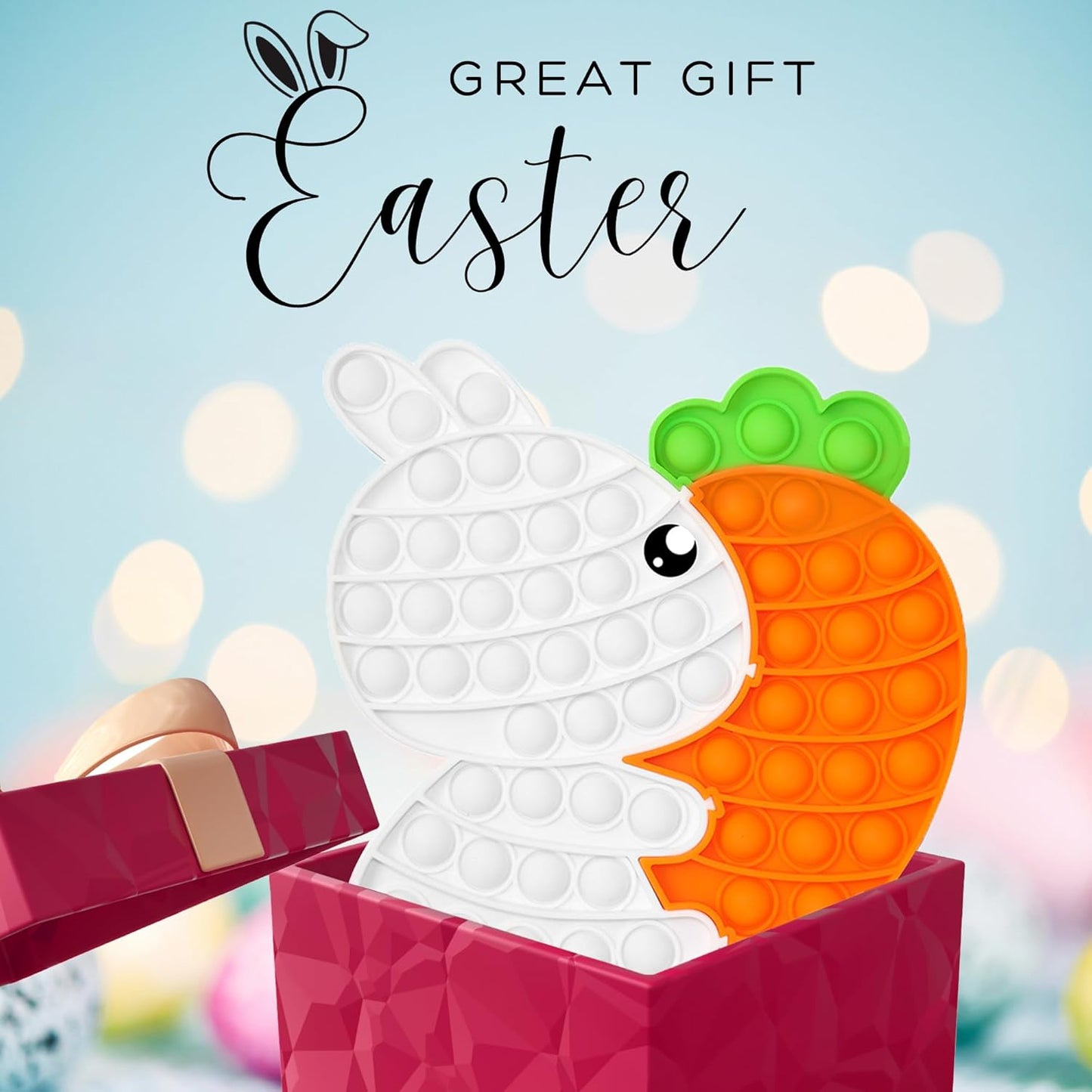 Bunny Carrot Pop Bubble Fidget Sensory Toys,Puzzle Popper Toy Pack,Great Gifts for Kids Boys and Girls 3 4 5 6 7 8 9 Year Old Birthday Party,Christmas,Stocking Easter Basket Stuffers(White)