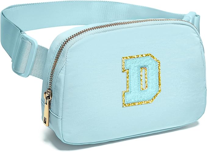 Gitus Gifts for 8 9 10 11 12 Year Old Girls Belt Bag Fanny Pack Crossbody Bags with Initial Letter Patch Cute Stuff Birthday Gifts for Teen Girls Women Personalized Trend Stuff (Icing Blue-D)