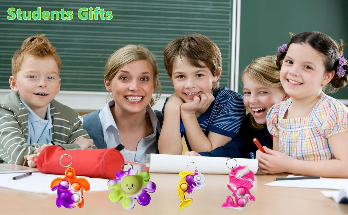 Bulk 25 Packs Ocean Animal Fidget Mini pop Keychain Rainbow Sensory Push Toy for Friend Birthday Summer Party Favors and Holiday Children Kids Students Small Prize Gift