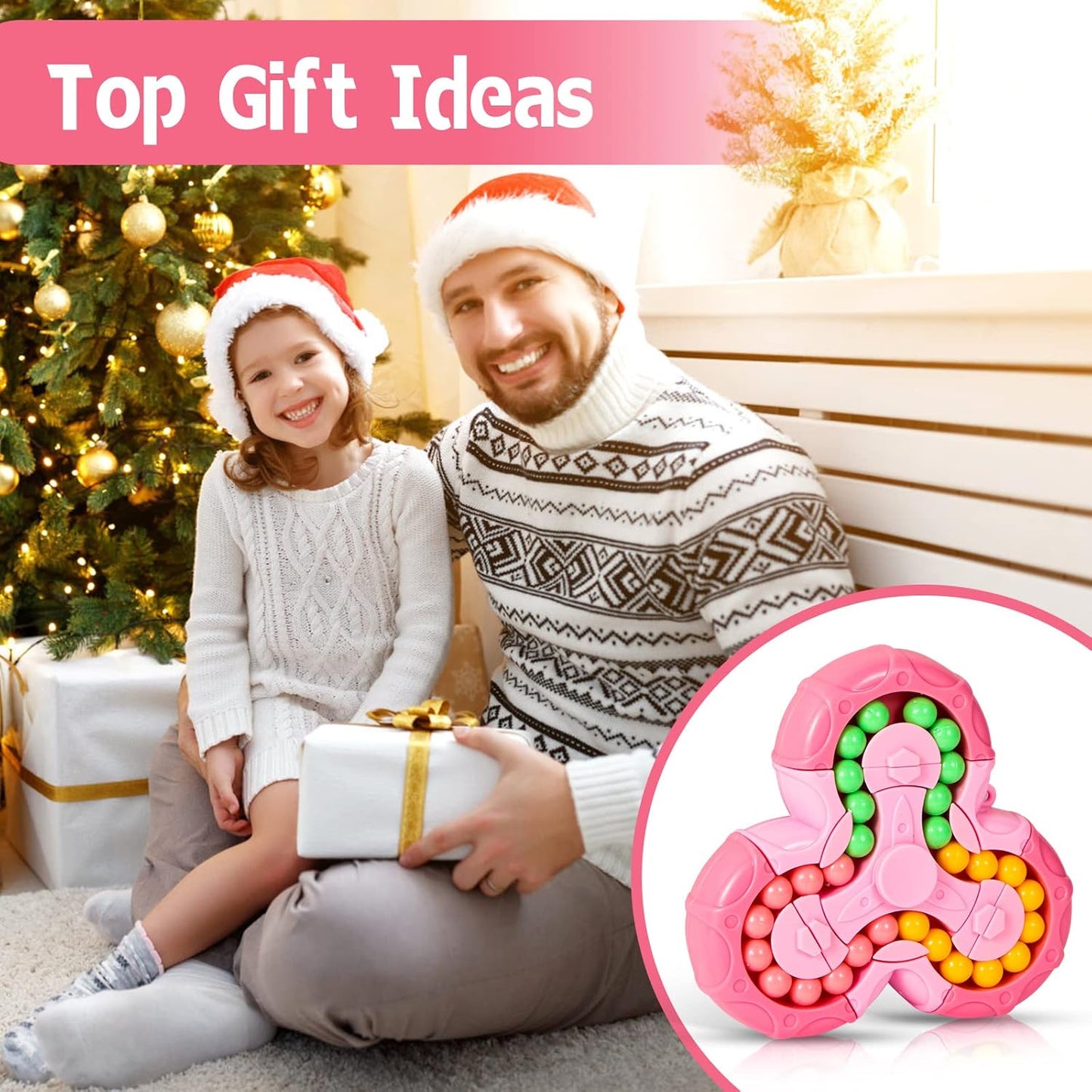 Magic Cube Bean Puzzle,Rotate and Puzzle,Stress and Anxiety Relief Fidget Toys,Brain Teasers Travel Games for Kids Teens Adults,Sensory Toys for Autistic ADHD,Pop Birthday Gift(Pink)