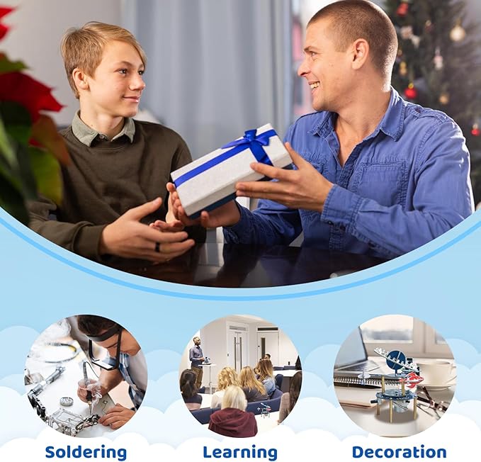 PEMENOL Soldering Project Practice Kit, DIY Wireless Rotating 3D Space Model, USB Powered Rotation, Music & LED Lights, for High School College Student STEM Education Present