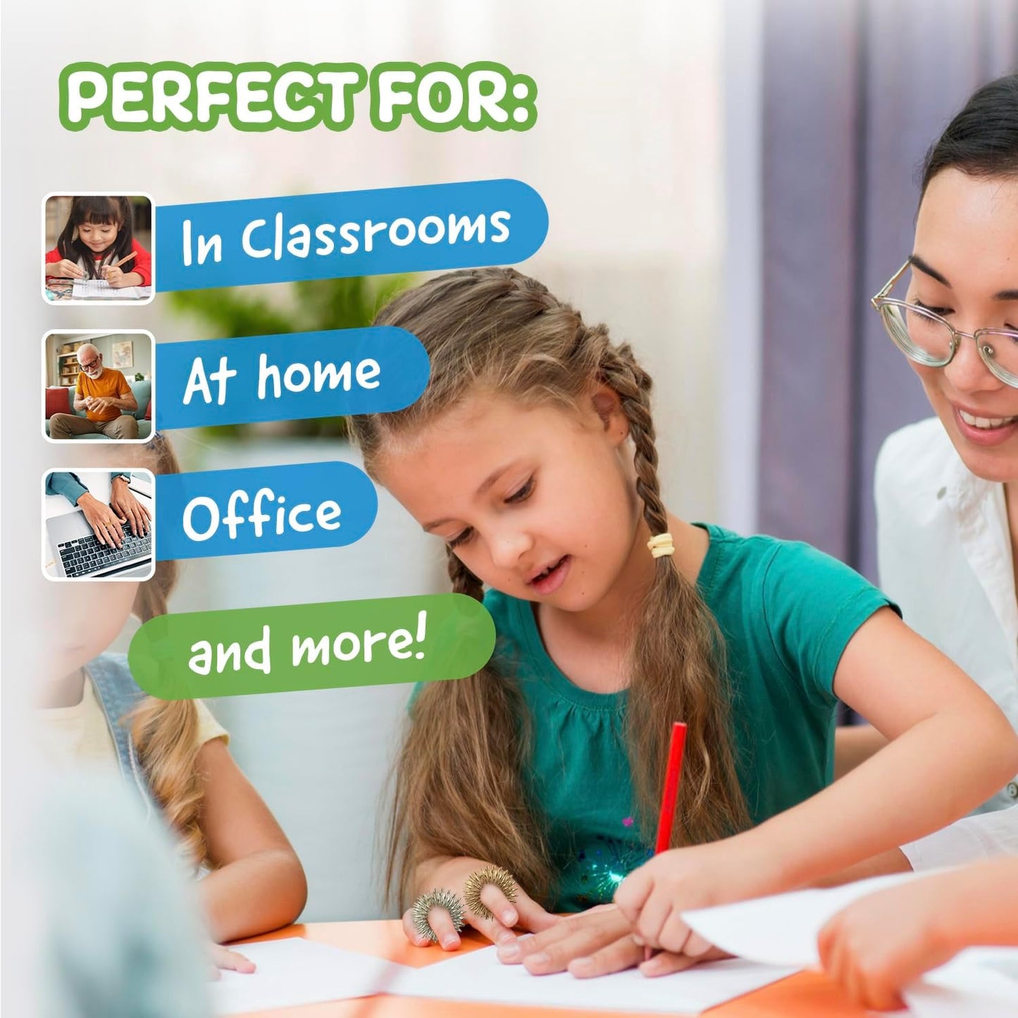 Impresa - 10 Pack Spiky Sensory Finger Rings - Acupressure Fidget Toys for Kids and Adults with Attention Disorders, OCD, and Anxiety - 2 Colors (Silver and Gold)