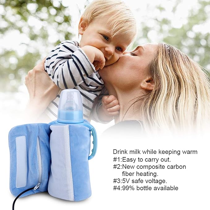 USB Milk Bottle Warm Heat Keeper Baby Milk, Water Warm Keeper Multifunction Coffee Tea Mug Beverage Warming Bag, JUST CAN Keep Warm, Won't Heat UP Cold Water to HOT(Blue)