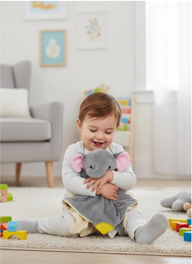BEREST Elephant Baby Lovey Rechargeable Sleep Soother with 10 White Noises (Heartbeat, Shushing & Lullabies) & Cry Sensor|Timer|Recording|Plush Blanket Comforter Gift for Newborns|Infants|Boys & Girls