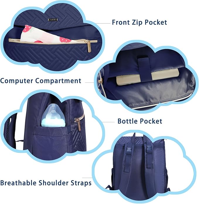 LANDICI Diaper Bag Backpack, Multifunction Waterproof Baby Diaper Bags with Changing Pad, Stroller Straps, Travel Essentials Stylish Back Pack for Mom Dad Boy Girls Toddler, Dark Blue
