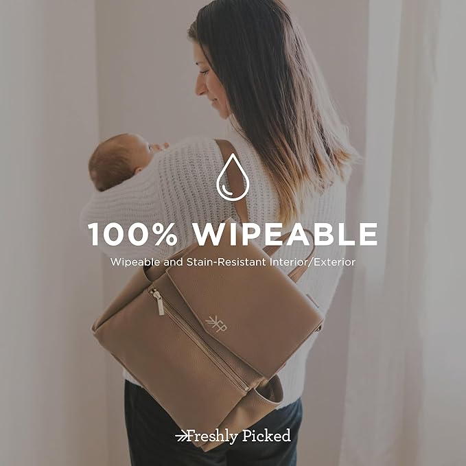 Freshly Picked Mini Classic Diaper Bag Backpack, Wipeable/Vegan Leather (Toffee)