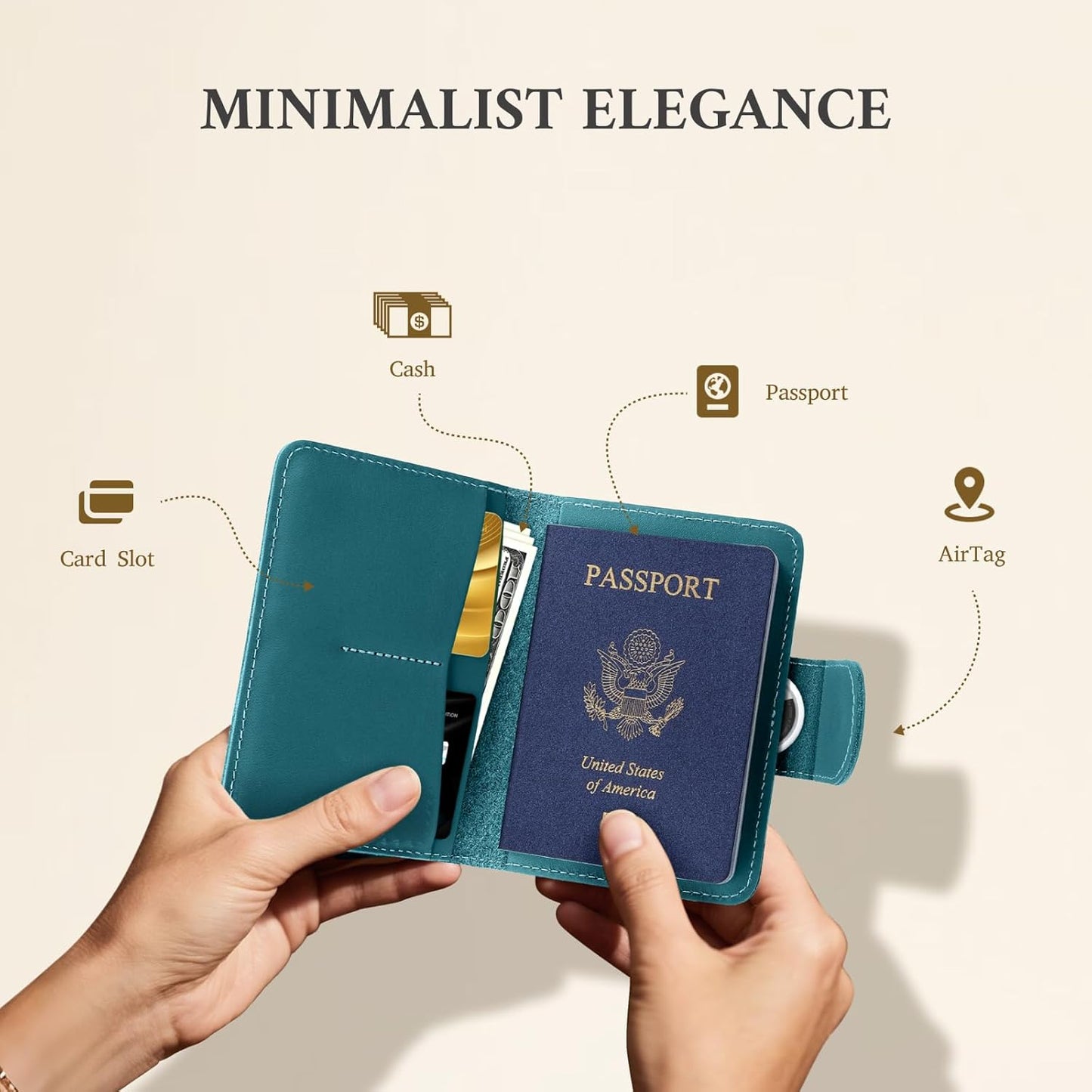 ALLIVE Rfid Passport Holder for Travel, Women & Men, Passport Cover Wallet with AirTag Hidden, Genuine Leather Passport Holder Essential for Business Travel, Airport Security (Lake Blue)