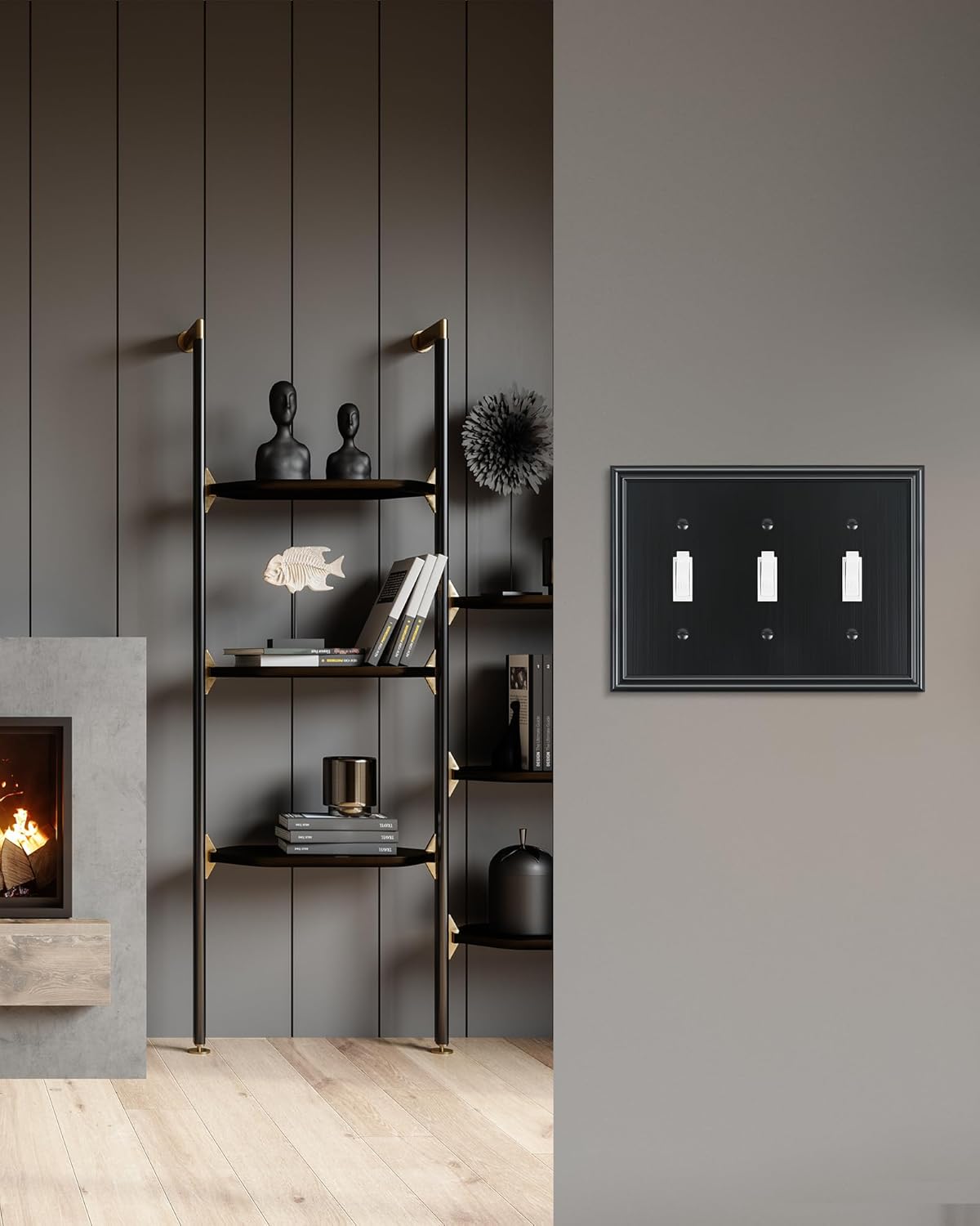 2-Pack Triple Toggle Light Switch Cover Plate, Durable Solid Zinc Alloy Decorative Switch Plate Covers, Black 3 Gang Wall Plate, Corrosion Resistant