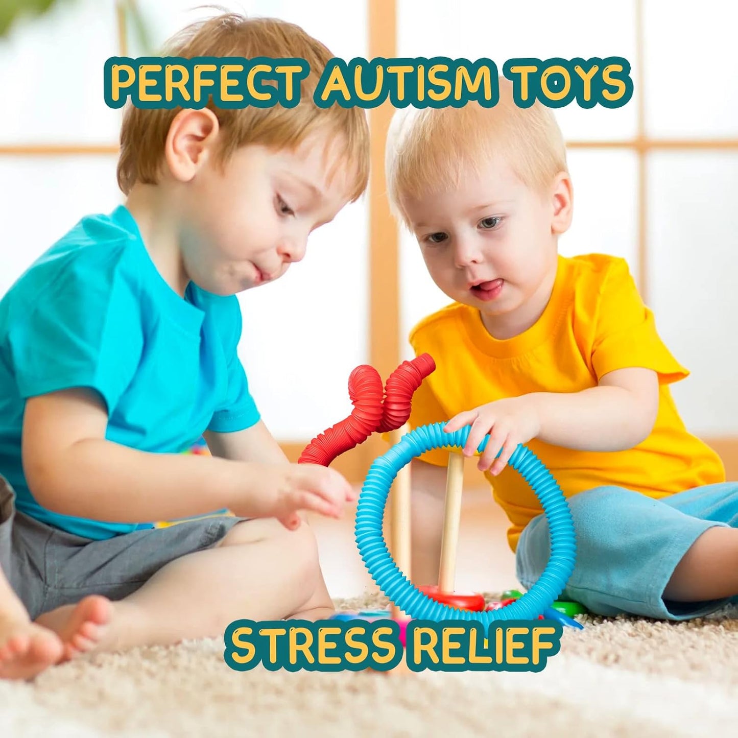 Pop Tubes Sensory Toys, Fidget Toys for Kids and Adults, Pop Multi-Color Tubes Sensory Toy (4 Pack)